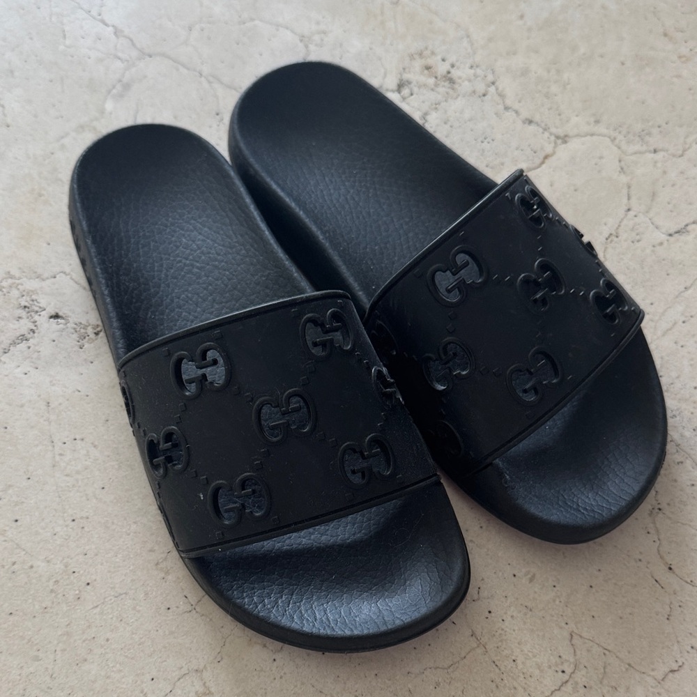 Gucci Embossed Black Slides